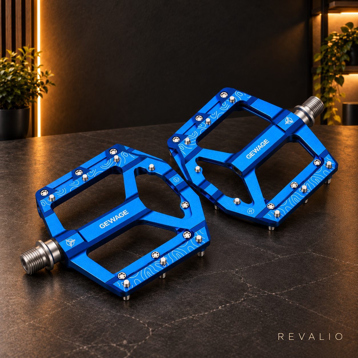 Pédales plates GEWAGE en aluminium CNC – Bleues – Paire – Axe 9/16"